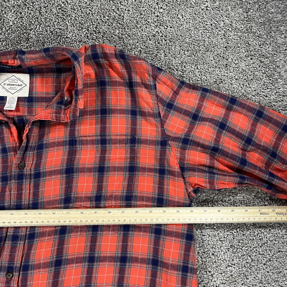 St Johns Bay Mens XXL Red Plaid Flannel Shirt Long Sleeve Cotton Classic Fit - Picture 4 of 7